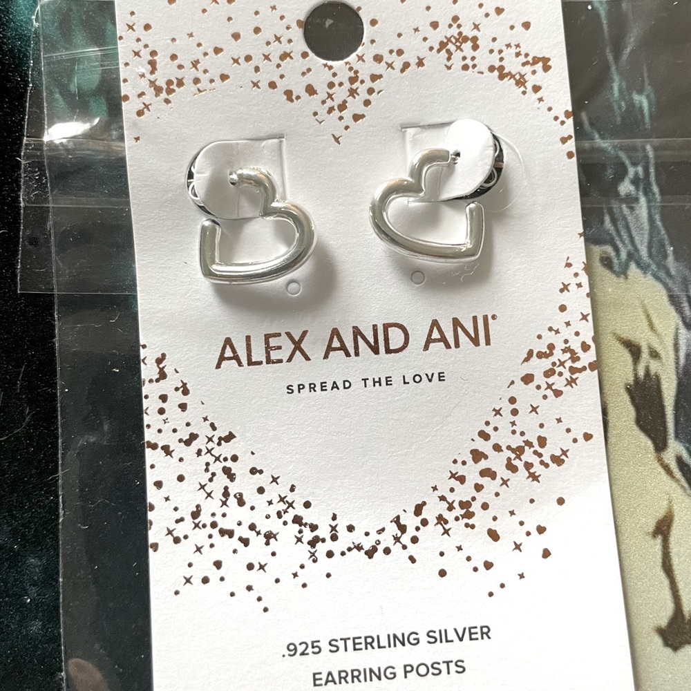 NWT Alex and Ani Silver Heart Huggie Hoop Earrings